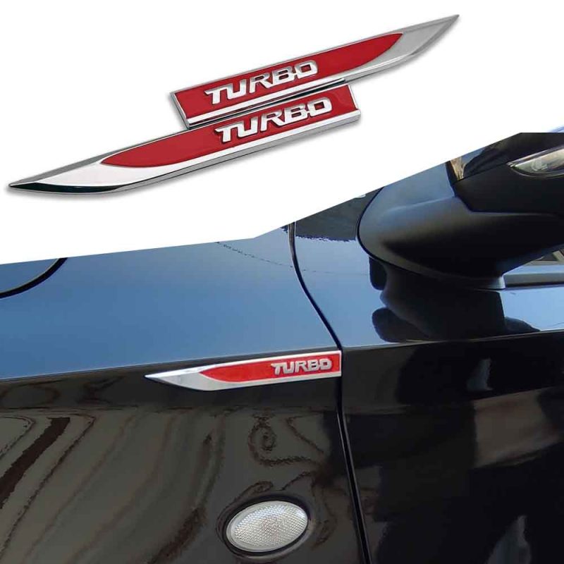 آرم فلزی بغل گلگیر چپ و راست نوشته torbo - قرمز