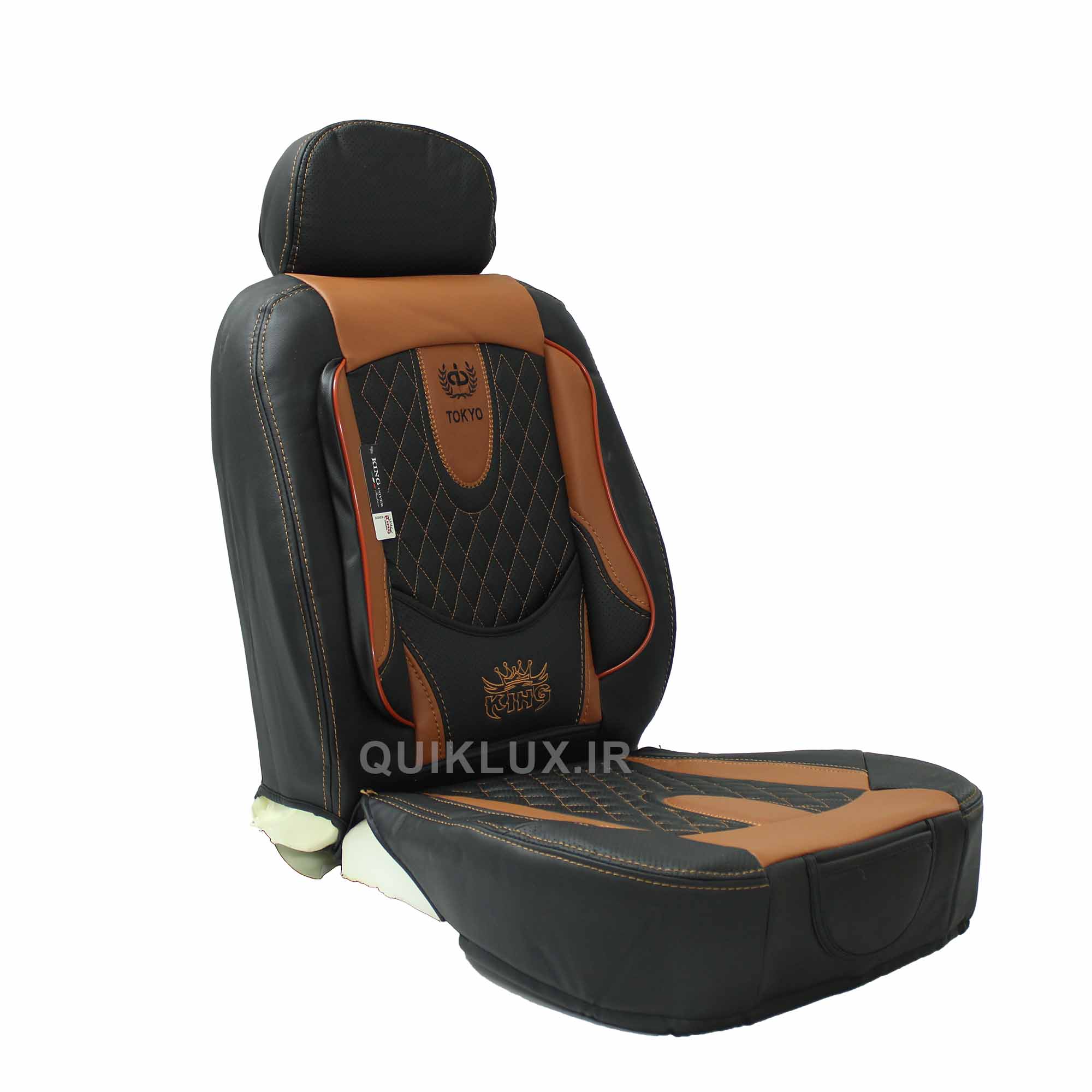 140208211454 روکش صندلی تمام چرم کینگ مدل توکیو ست مشکی نوار مارون