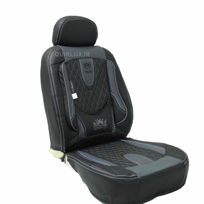 روکش صندلی تمام چرم کینگ مدل توکیو ست مشکی طوسی