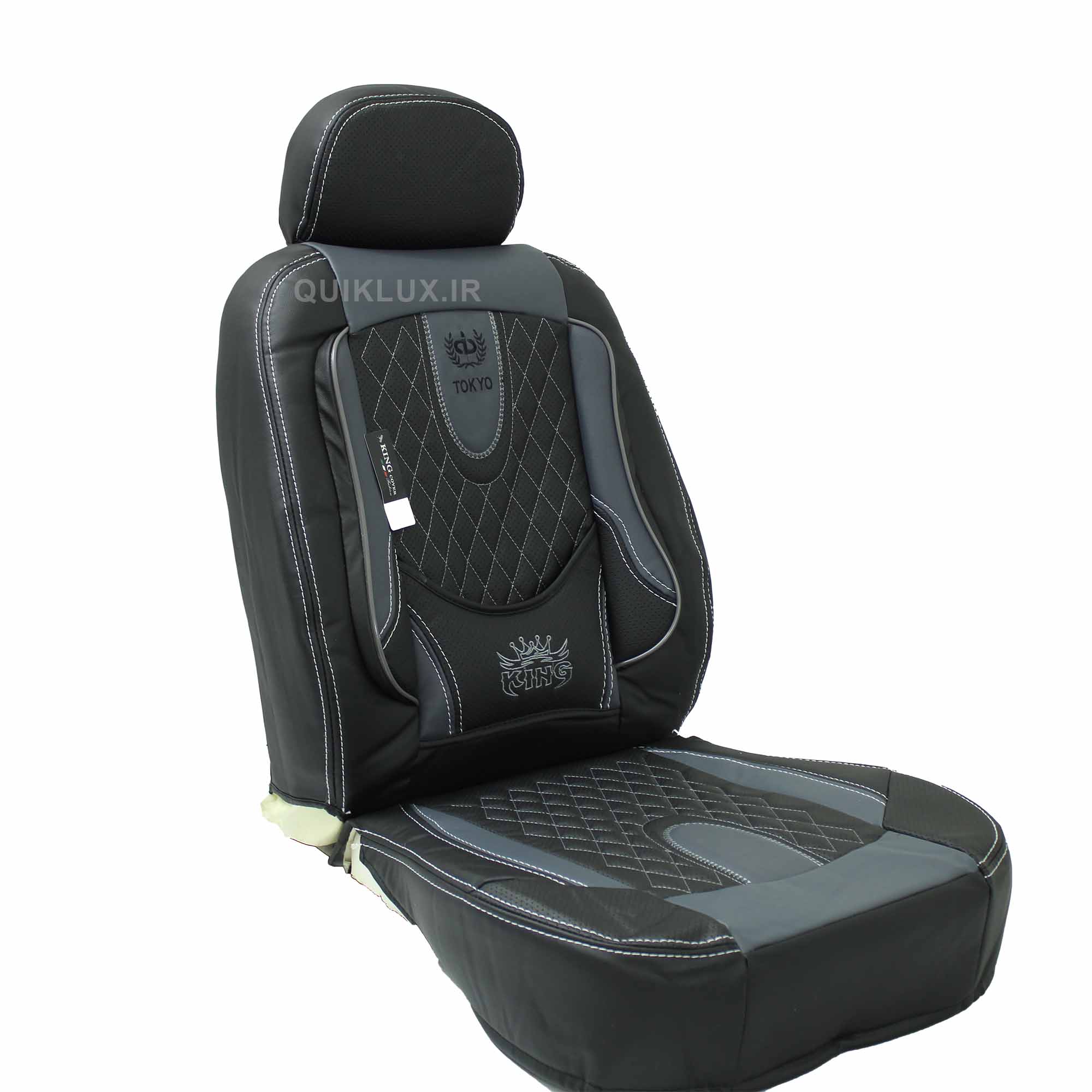 140208211456 روکش صندلی تمام چرم کینگ مدل توکیو ست مشکی طوسی