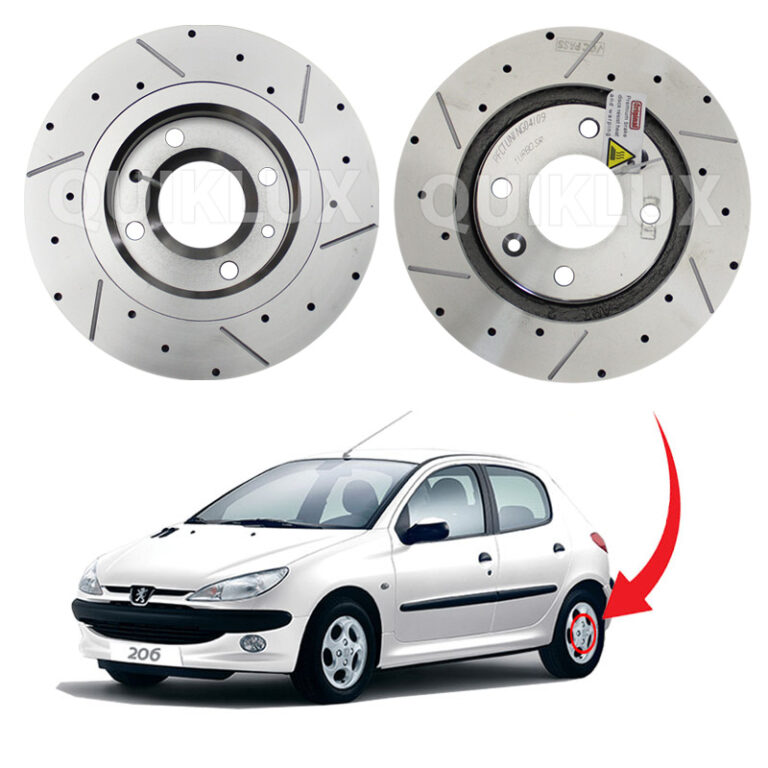دیسک ترمز PFC سوراخ دار شیار دار چرخ عقب پژو 206 تیپ 5 - مدل توربو اس
