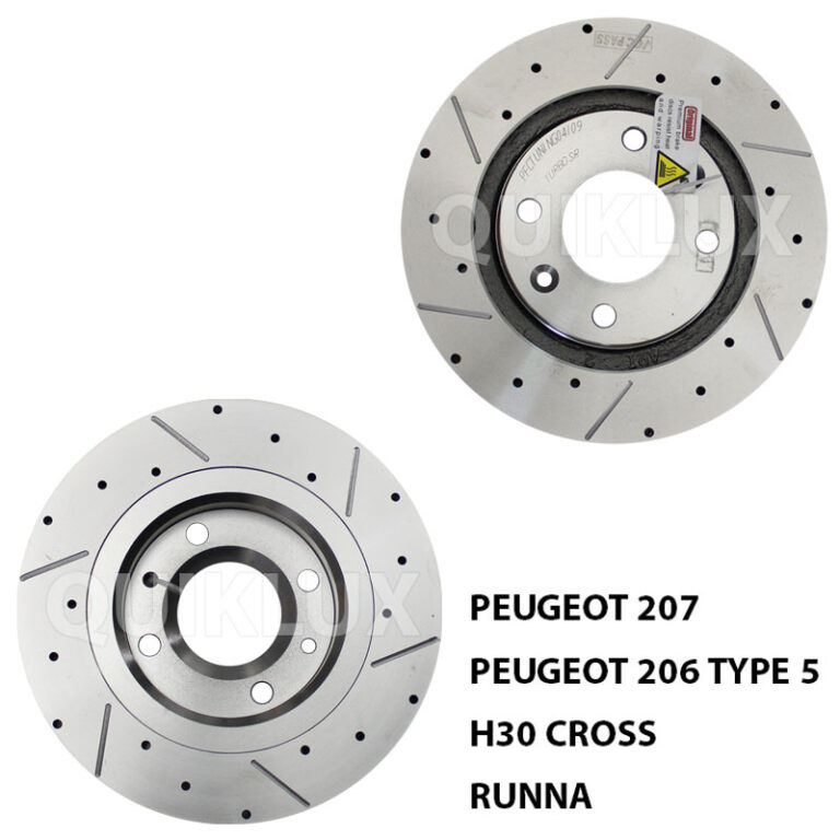 دیسک ترمز PFC سوراخ دار شیار دار چرخ عقب پژو 206 تیپ 5، H30 CROSS، پژو 207، رانا - مدل توربو اس