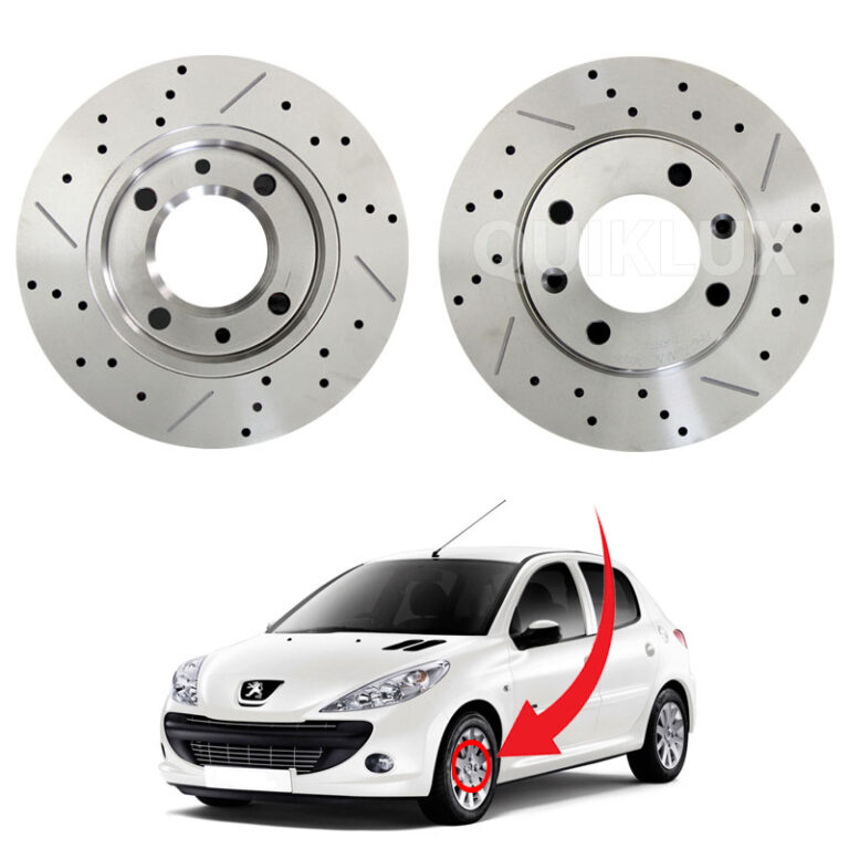 دیسک ترمز PFC سوراخ دار شیار دار چرخ جلو پژو 207 - مدل توربو