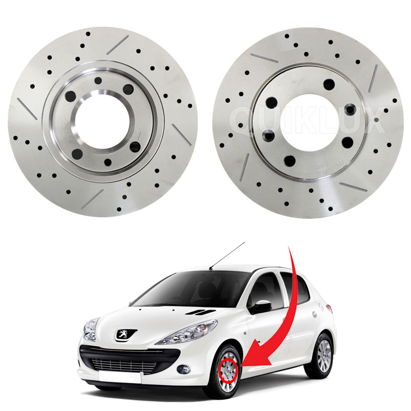 دیسک ترمز PFC سوراخ دار شیار دار چرخ جلو پژو 207 - مدل توربو